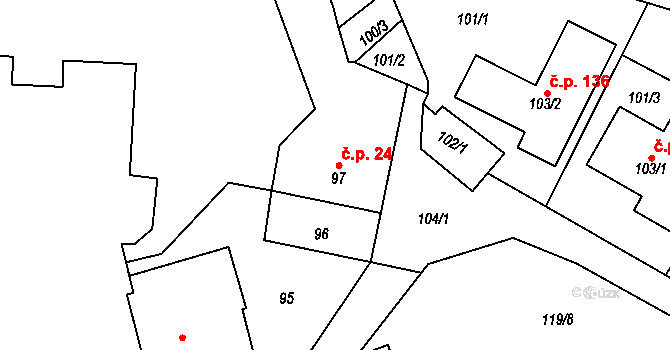 Popovice 24 na parcele st. 97 v KÚ Popovice u Rajhradu, Katastrální mapa
