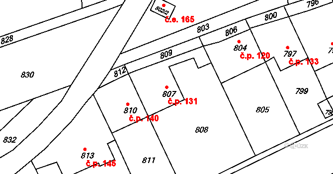 Řícmanice 131 na parcele st. 807 v KÚ Řícmanice, Katastrální mapa