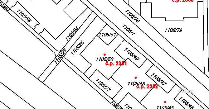 Mizerov 2351, Karviná na parcele st. 1105/50 v KÚ Karviná-město, Katastrální mapa