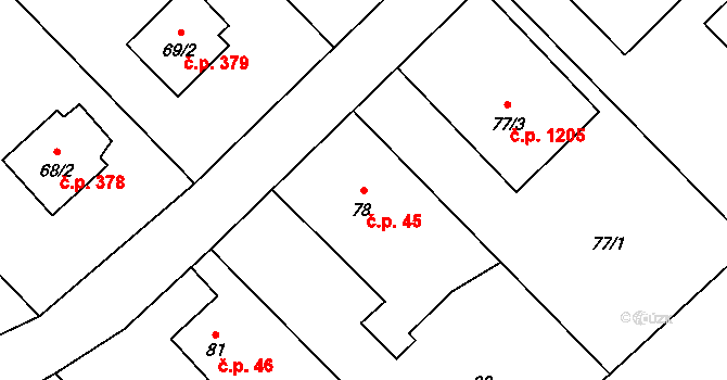 Ráj 45, Karviná na parcele st. 78 v KÚ Ráj, Katastrální mapa