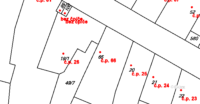 Loukonosy 66, Žiželice na parcele st. 65 v KÚ Loukonosy, Katastrální mapa