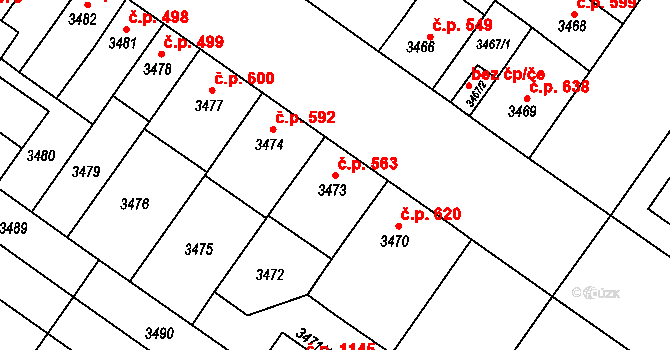 Lobzy 563, Plzeň na parcele st. 3473 v KÚ Plzeň, Katastrální mapa
