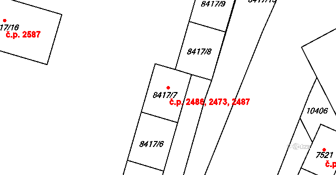 Jižní Předměstí 2473,2486,2487, Plzeň na parcele st. 8417/6 v KÚ Plzeň, Katastrální mapa