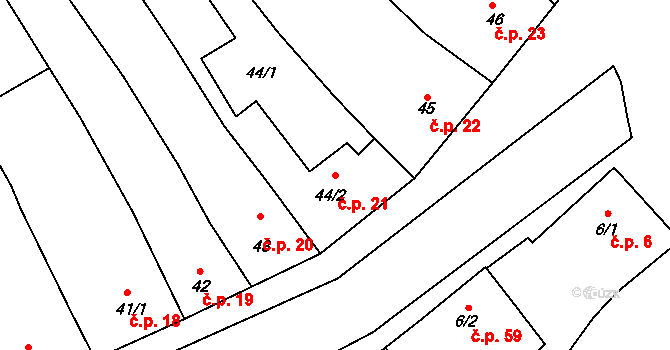 Kupařovice 21 na parcele st. 44/2 v KÚ Kupařovice, Katastrální mapa