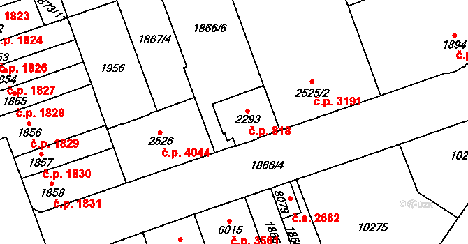 Hodonín 818 na parcele st. 2293 v KÚ Hodonín, Katastrální mapa