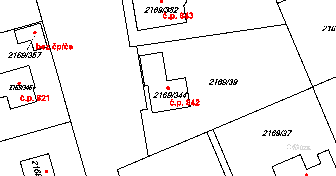 Velká Bystřice 842 na parcele st. 2169/344 v KÚ Velká Bystřice, Katastrální mapa
