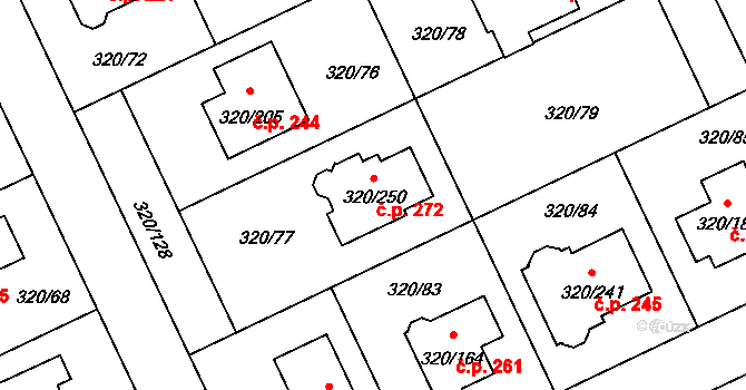 Miškovice 272, Praha na parcele st. 320/250 v KÚ Miškovice, Katastrální mapa