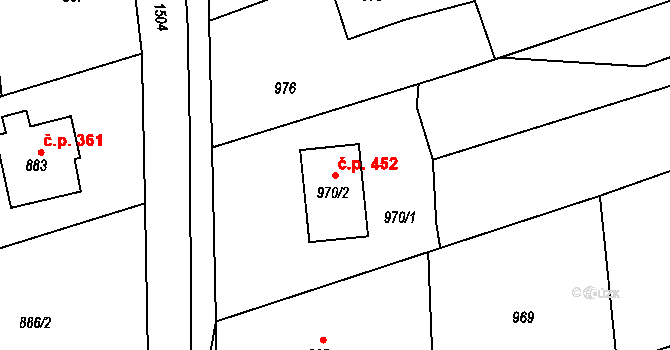 Záblatí 452, Bohumín na parcele st. 970/2 v KÚ Záblatí u Bohumína, Katastrální mapa