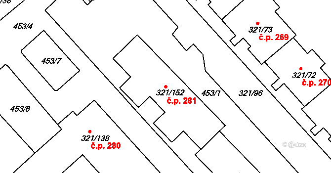 Prosetice 281, Teplice na parcele st. 321/152 v KÚ Prosetice, Katastrální mapa