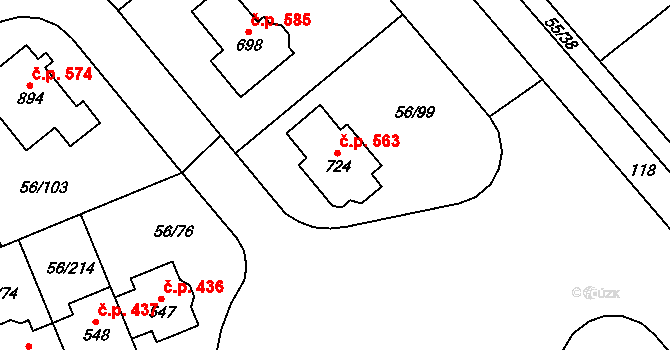 Hovorčovice 563 na parcele st. 724 v KÚ Hovorčovice, Katastrální mapa