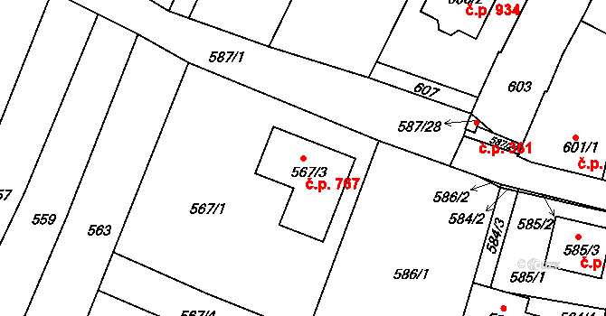 Žebětín 767, Brno na parcele st. 567/3 v KÚ Žebětín, Katastrální mapa