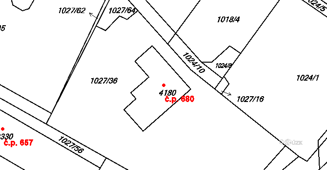 Týnské Předměstí 680, Domažlice na parcele st. 4180 v KÚ Domažlice, Katastrální mapa