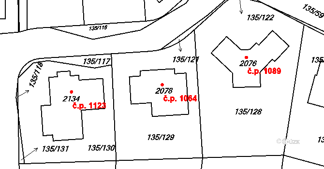 Podklášteří 1064, Třebíč na parcele st. 2078 v KÚ Podklášteří, Katastrální mapa
