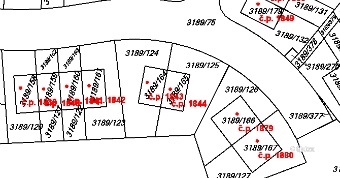 Roztoky 1844 na parcele st. 3189/165 v KÚ Žalov, Katastrální mapa