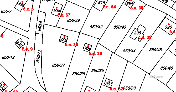 Lužný 34, Perštejn na parcele st. 393 v KÚ Černýš, Katastrální mapa