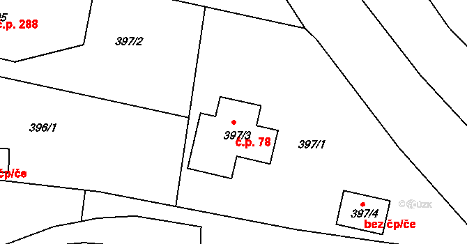 Březnice 78 na parcele st. 397/3 v KÚ Březnice, Katastrální mapa