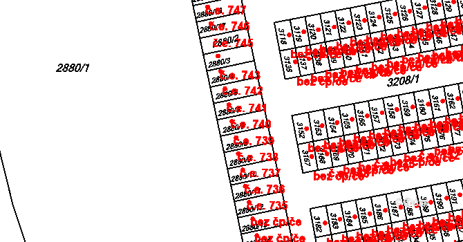 Lutyně 739, Orlová na parcele st. 2880/7 v KÚ Horní Lutyně, Katastrální mapa