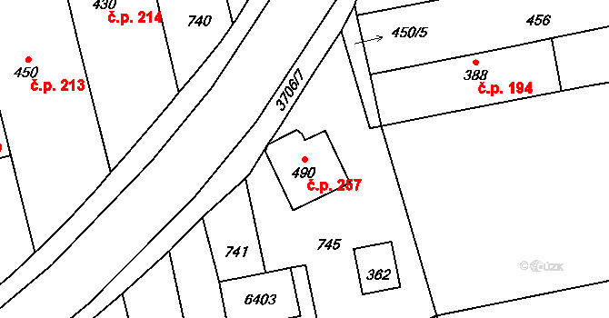 Hradčovice 257 na parcele st. 490 v KÚ Hradčovice, Katastrální mapa