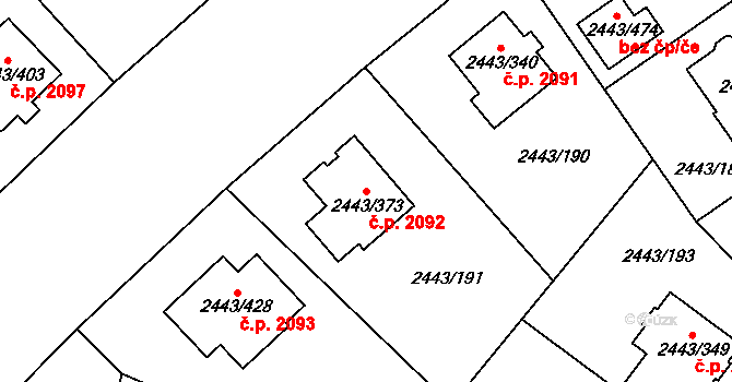 Roztoky 2092 na parcele st. 2443/373 v KÚ Roztoky u Prahy, Katastrální mapa