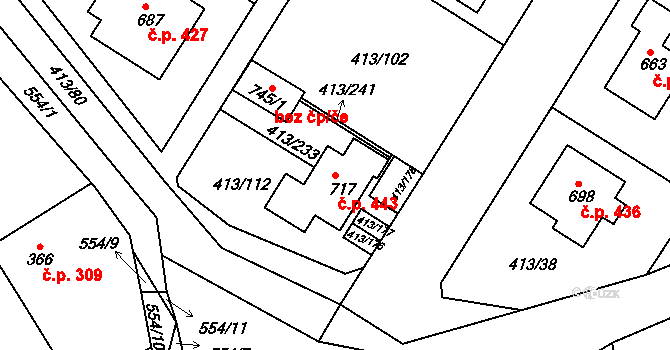 Železná Ruda 443 na parcele st. 717 v KÚ Železná Ruda, Katastrální mapa