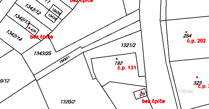 Březník 131 na parcele st. 192 v KÚ Březník, Katastrální mapa