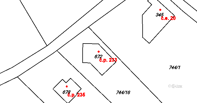 Alšovice 233, Pěnčín na parcele st. 672 v KÚ Alšovice, Katastrální mapa