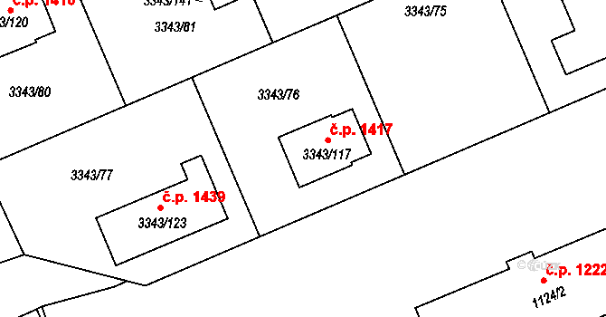Třešť 1417 na parcele st. 3343/117 v KÚ Třešť, Katastrální mapa