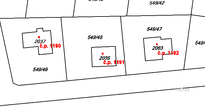Světlá nad Sázavou 1191 na parcele st. 2035 v KÚ Světlá nad Sázavou, Katastrální mapa