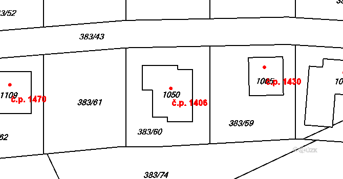 Rudná 1406 na parcele st. 1050 v KÚ Hořelice, Katastrální mapa