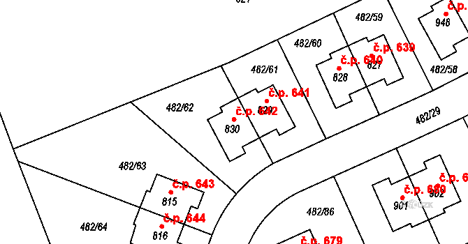 Nehvizdy 642 na parcele st. 830 v KÚ Nehvizdy, Katastrální mapa