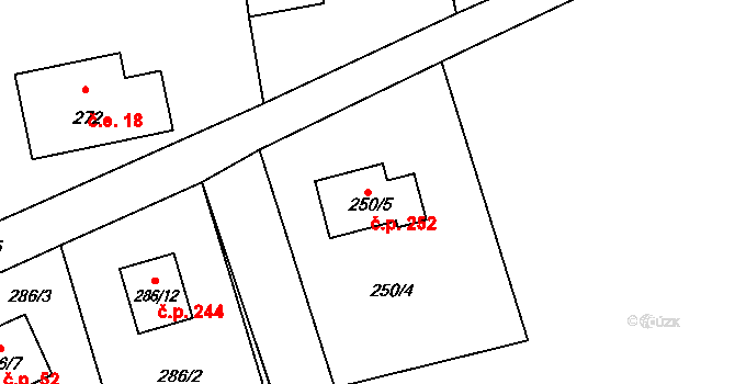 Rybniště 252 na parcele st. 250/5 v KÚ Rybniště, Katastrální mapa