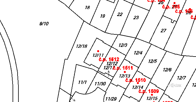 Fryštát 1512, Karviná na parcele st. 12/11 v KÚ Karviná-město, Katastrální mapa