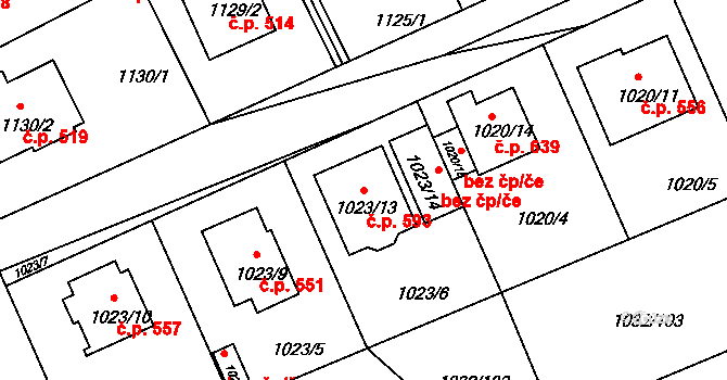 Liberec XI-Růžodol I 593, Liberec na parcele st. 1023/13 v KÚ Růžodol I, Katastrální mapa