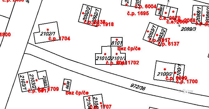 Zlín 6011 na parcele st. 2101/2 v KÚ Zlín, Katastrální mapa