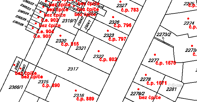 Předměstí 802, Litoměřice na parcele st. 2322 v KÚ Litoměřice, Katastrální mapa