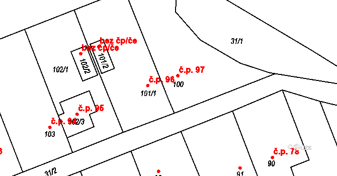 Dolní Ostrovec 96, Ostrovec na parcele st. 101/1 v KÚ Dolní Ostrovec, Katastrální mapa