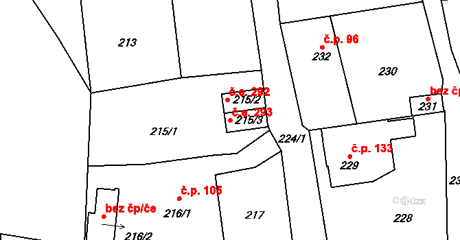 Velké Březno 293 na parcele st. 215/3 v KÚ Velké Březno, Katastrální mapa