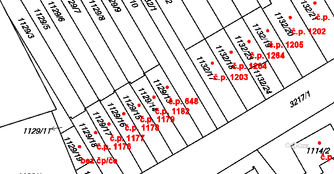 Radvanice 648, Ostrava na parcele st. 1129/13 v KÚ Radvanice, Katastrální mapa