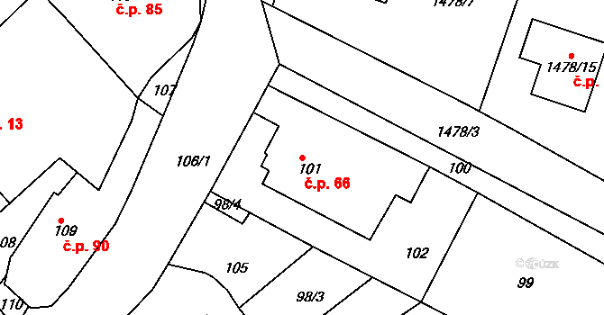Domanín 66, Bystřice nad Pernštejnem na parcele st. 101 v KÚ Domanín u Bystřice nad Pernštejnem, Katastrální mapa