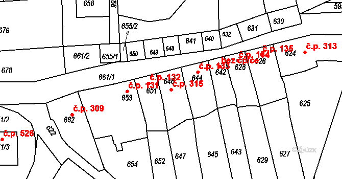 Bystřice nad Pernštejnem 315 na parcele st. 646 v KÚ Bystřice nad Pernštejnem, Katastrální mapa