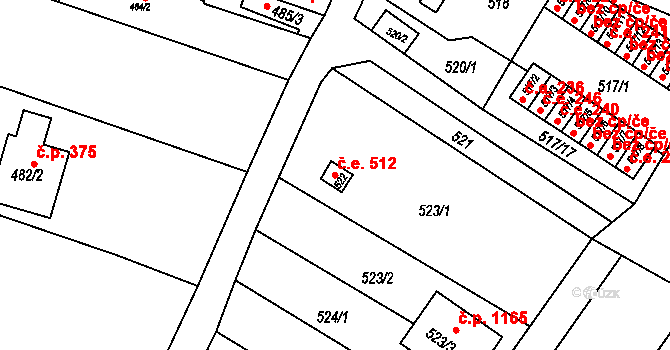 Rousínov 512 na parcele st. 522 v KÚ Rousínov u Vyškova, Katastrální mapa