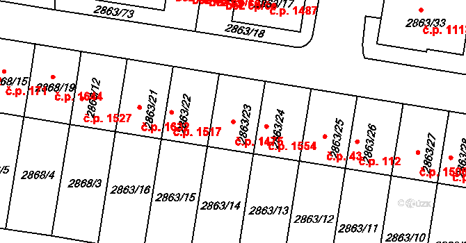 Velké Meziříčí 1475 na parcele st. 2863/23 v KÚ Velké Meziříčí, Katastrální mapa