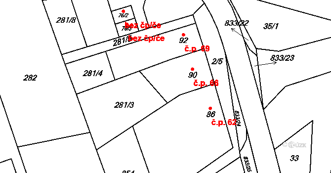 Heroltice 66, Hoštice-Heroltice na parcele st. 90 v KÚ Heroltice, Katastrální mapa