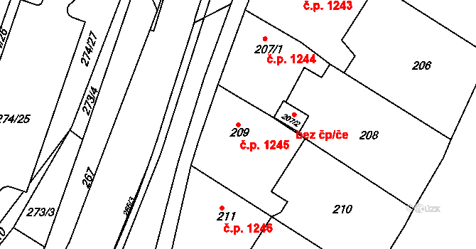 Brumov 1245, Brumov-Bylnice na parcele st. 209 v KÚ Brumov, Katastrální mapa