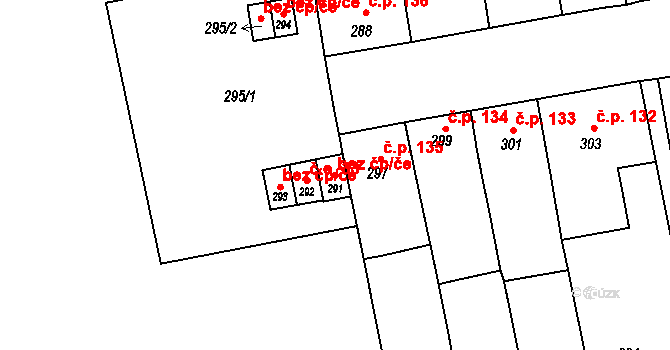 Radostice 21 na parcele st. 291 v KÚ Radostice u Brna, Katastrální mapa