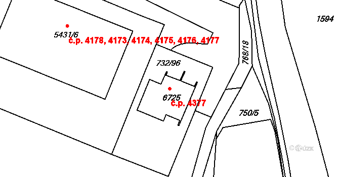 Zlín 4377 na parcele st. 6725 v KÚ Zlín, Katastrální mapa