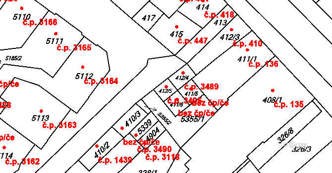 Břeclav 3495 na parcele st. 412/5 v KÚ Břeclav, Katastrální mapa