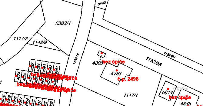 Rožnov pod Radhoštěm 42890781 na parcele st. 4808 v KÚ Rožnov pod Radhoštěm, Katastrální mapa