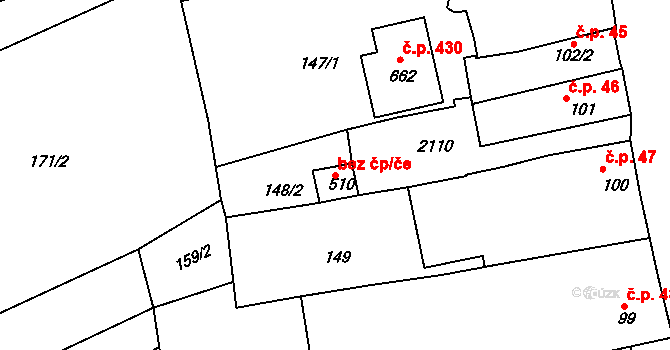 Merklín 43439781 na parcele st. 510 v KÚ Merklín u Přeštic, Katastrální mapa