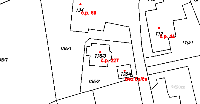 Šilheřovice 227 na parcele st. 135/3 v KÚ Šilheřovice, Katastrální mapa